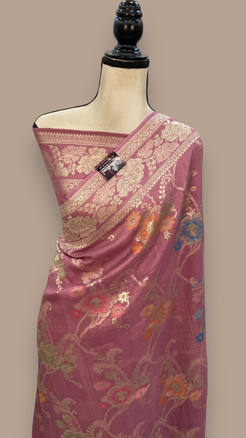 Pure Tussar Georgette Handloom Banarasi Saree - All over Jaal Work with meenakari - The Handlooms