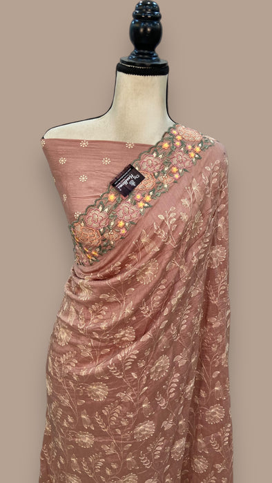 Moonga Georgette Handloom Banarasi Saree With Chikankari