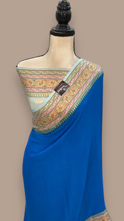 Blue Pure Chiffon Khaddi Banarasi Saree - The Handlooms