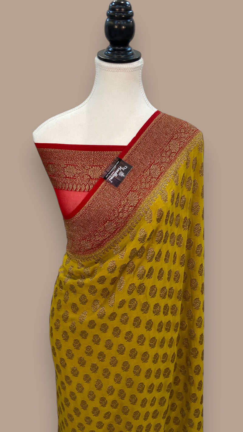 Khaddi Georgette Handloom Banarasi Saree -  Antique zari - The Handlooms