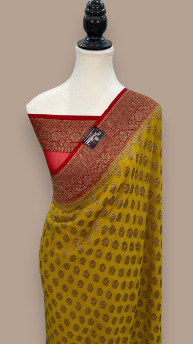 Khaddi Georgette Handloom Banarasi Saree -  Antique zari