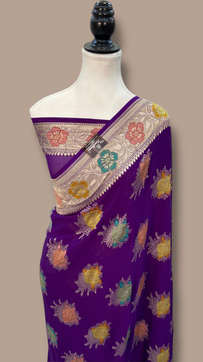 Pure Khaddi Georgette Handloom Banarasi Saree - All over Jaal Work With Meenakari - The Handlooms