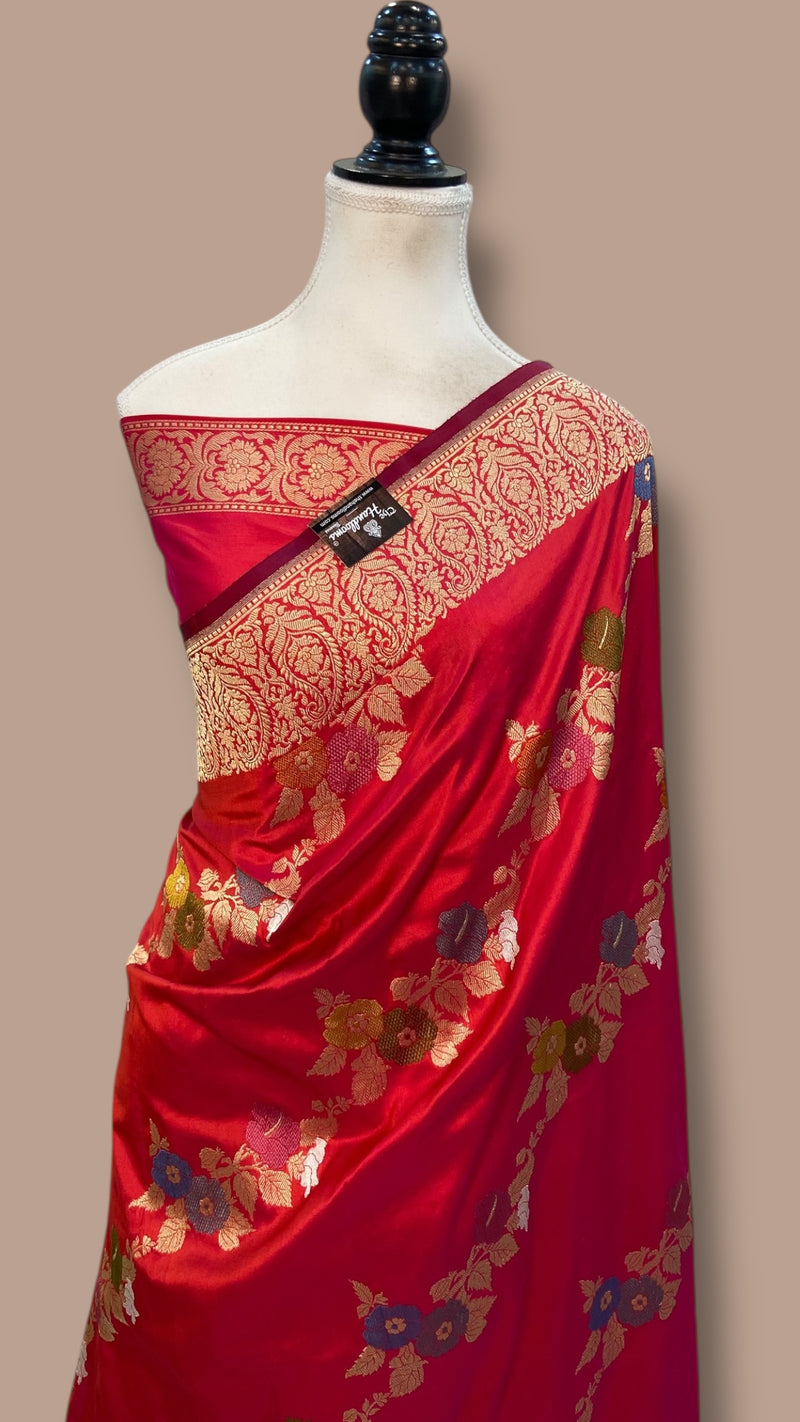 Pure Katan Silk Banarasi Handloom Saree - All over kadiyal Jaal work - The Handlooms