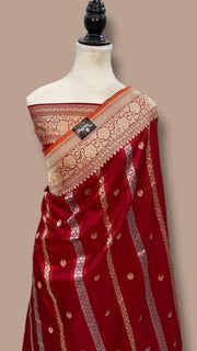 Pure Katan Silk Banarasi Handloom Saree - All over soona roopa Kadua stripe - The Handlooms