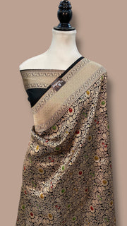 Regal Pure Katan Silk Banarasi Saree – Handwoven Tanchui Brocade with Meenakari Work - The Handlooms