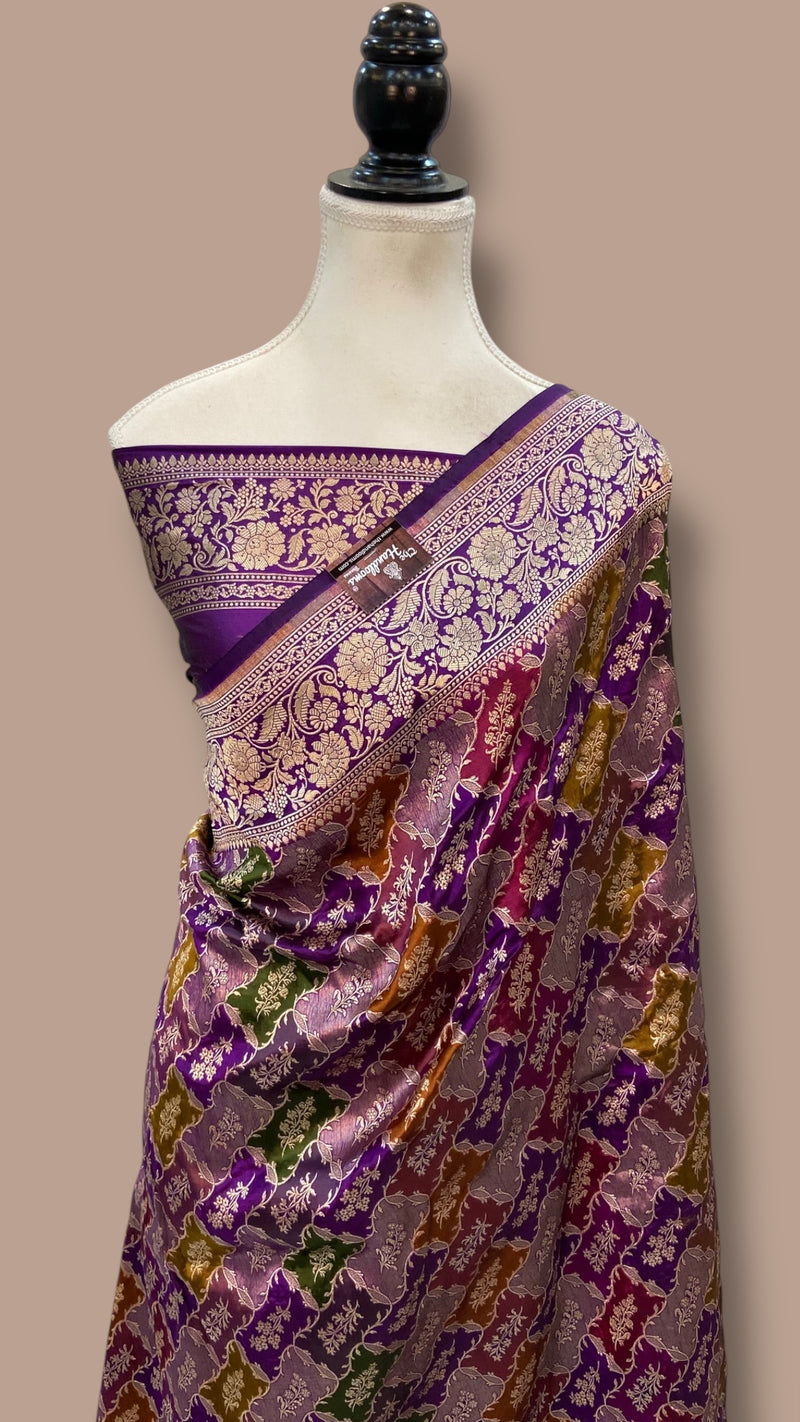 Pure Katan Silk Banarasi Handloom Saree - All over Jaal Work With Rangkart - The Handlooms