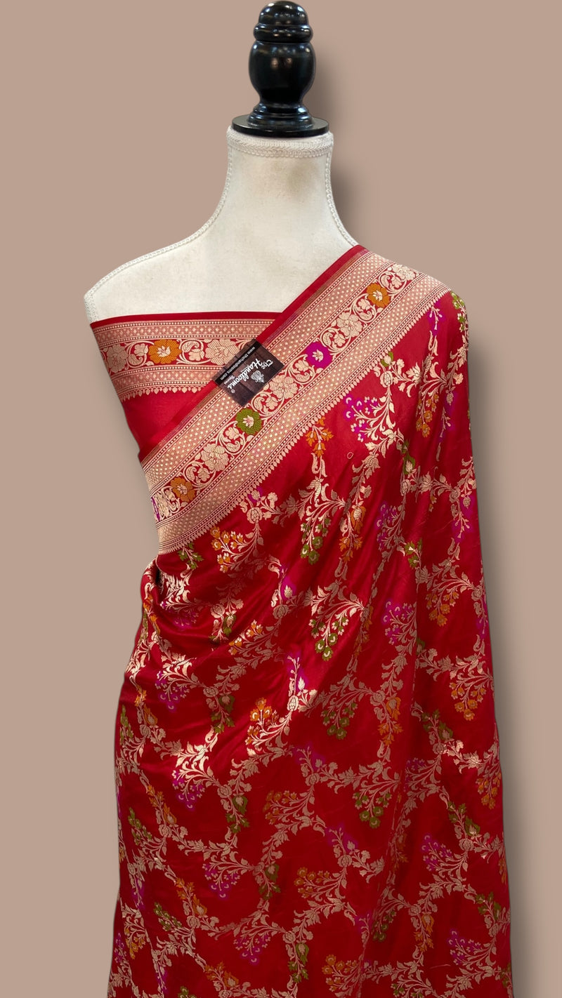 Pure Katan Silk Banarasi Handloom Saree - All over Jaal work With Meenakari - The Handlooms
