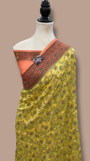 Yellow Pure Butter Crepe Banarasi Saree - The Handlooms