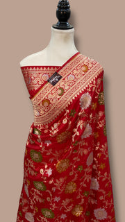 Pure Katan Silk Banarasi Handloom Saree - All Over Jaal Work - With Meenakari - The Handlooms