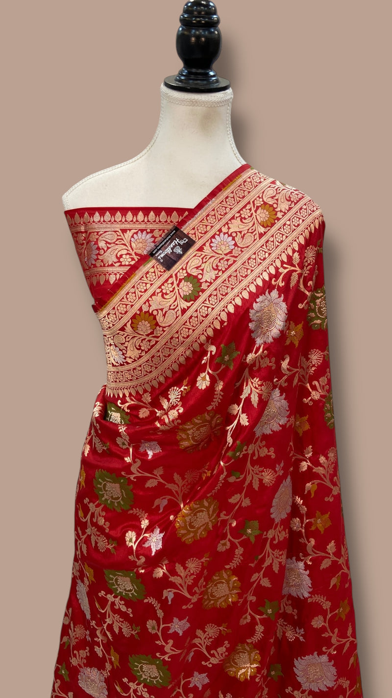 Pure Katan Silk Banarasi Handloom Saree - All Over Jaal Work - With Meenakari - The Handlooms