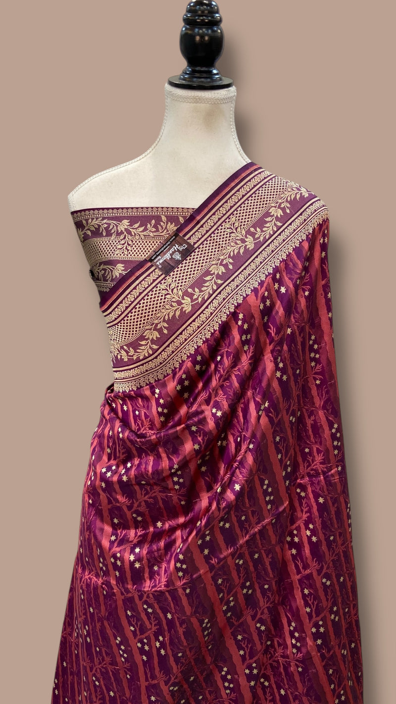 Midnight Forest Pure Katan Silk Banarasi Handloom Saree - All Over Jaal Work - The Handlooms