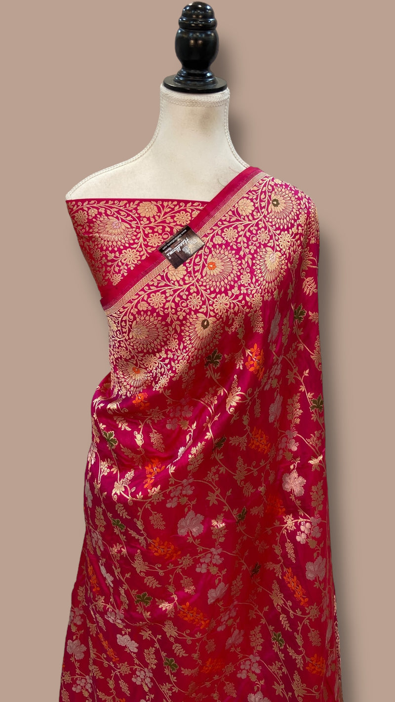 Pure Katan Silk Banarasi Handloom Saree - All over Jaal work With Meenakari - The Handlooms