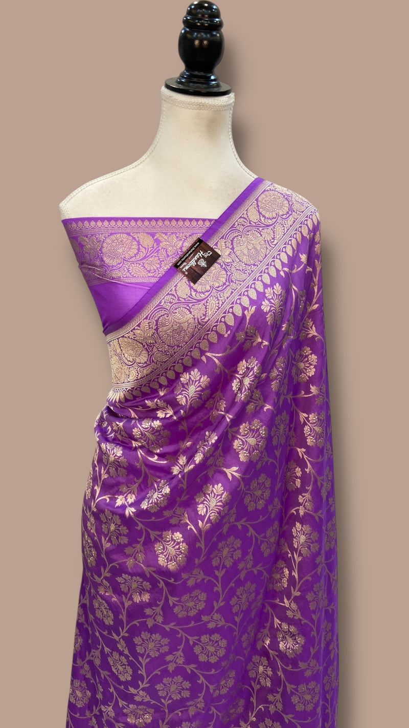 Pure Katan Silk Banarasi Handloom Saree - All Over Jaal Work - The Handlooms