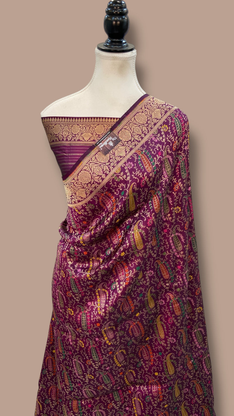 Regal Pure Katan Silk Banarasi Saree – Handwoven Tanchui Brocade - The Handlooms