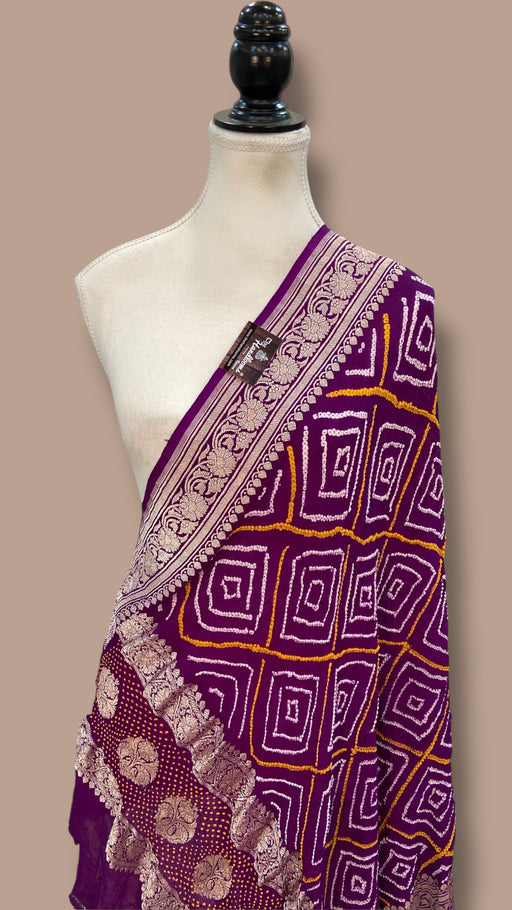 Pure Georgette Banarasi Bandhej Handloom Dupatta - Water Zari - The Handlooms