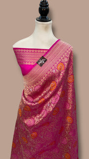 Regal Pure Katan Silk Banarasi Saree – Handwoven Tanchui Brocade with Meenakari Work - The Handlooms