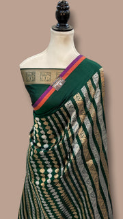 Bottle Green Nita Ambani Pure Katan Silk Banarasi Handloom Saree - All over Jaal work - With Meenakari - The Handlooms