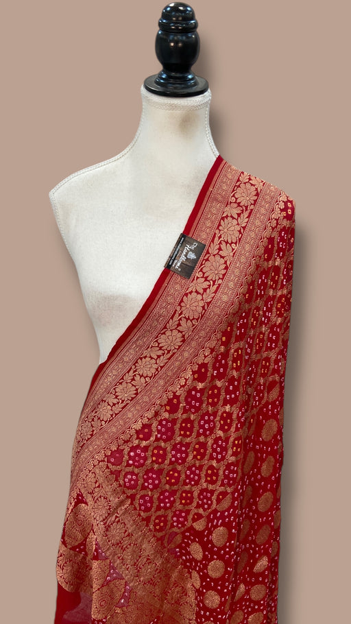 Pure Georgette Banarasi Bandhej Handloom Dupatta - The Handlooms