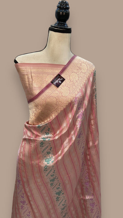 Pure Katan Silk Banarasi Handloom Saree - With Meenakari Stripe