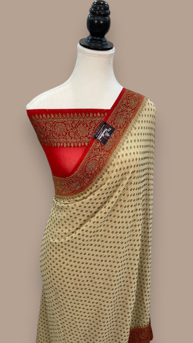 Khaddi Georgette Handloom Banarasi Saree -  Antique zari