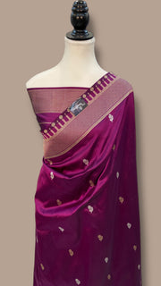 Pure Katan Silk Banarasi Handloom Saree - All over Sona Roopa Kadua motifs - The Handlooms