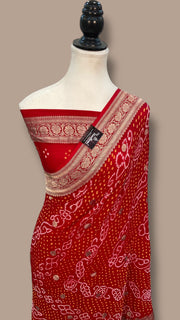 Pure Georgette Banarasi Bandhej Handloom Saree - The Handlooms