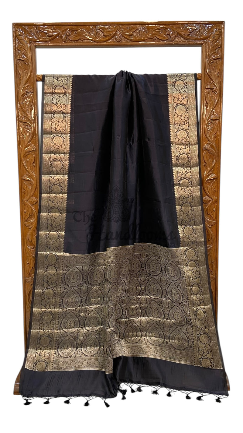 Black Pure Silk Banarasi Saree - The Handlooms