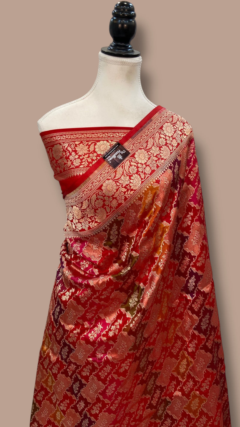 Pure Katan Silk Banarasi Handloom Saree - All over Jaal Work With Rangkart - The Handlooms