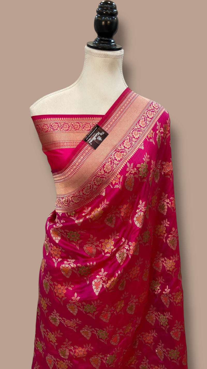Pure Katan Silk Banarasi Handloom Saree - All over Jaal work With Meenakari - The Handlooms