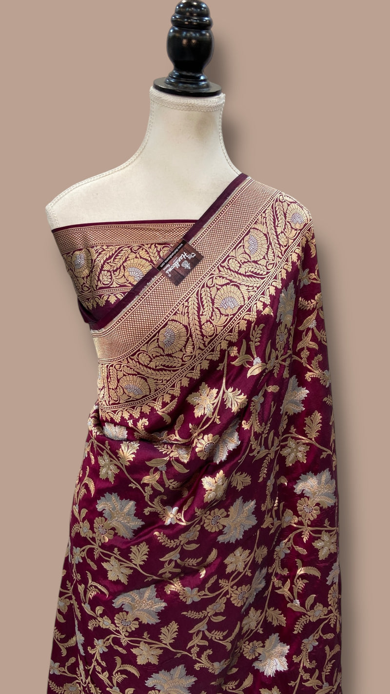 Pure Katan Silk Banarasi Handloom Saree - All Over Sona Roopa Jaal Work - The Handlooms