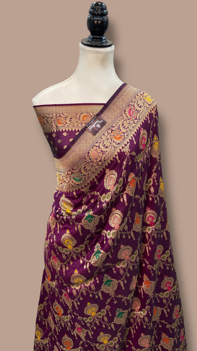 Pure Katan Silk Banarasi Handloom Saree - All over Jaal work With Meenakari - The Handlooms