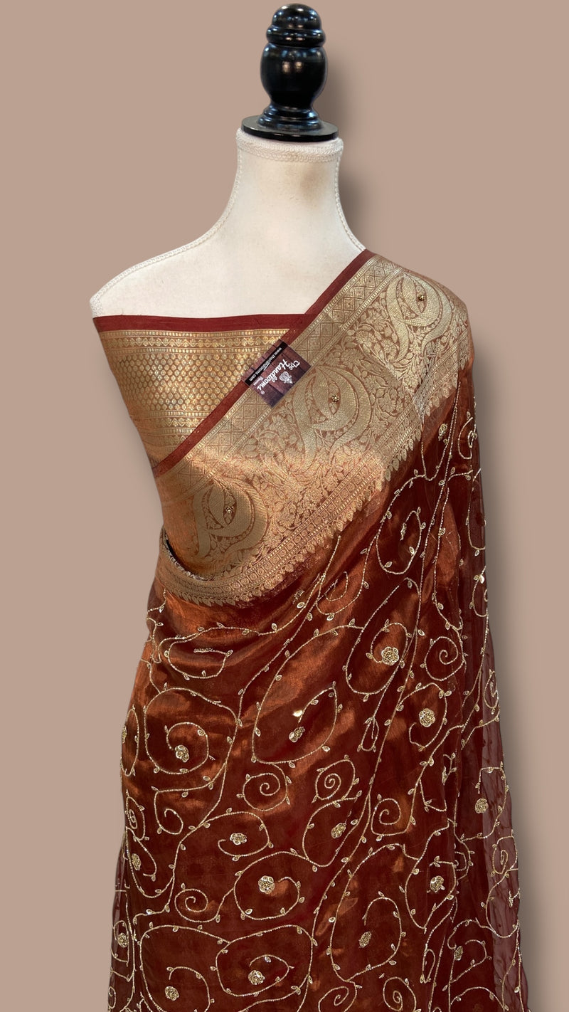 Pure Kora Tissue Handloom Banarasi Saree - Handwork - The Handlooms