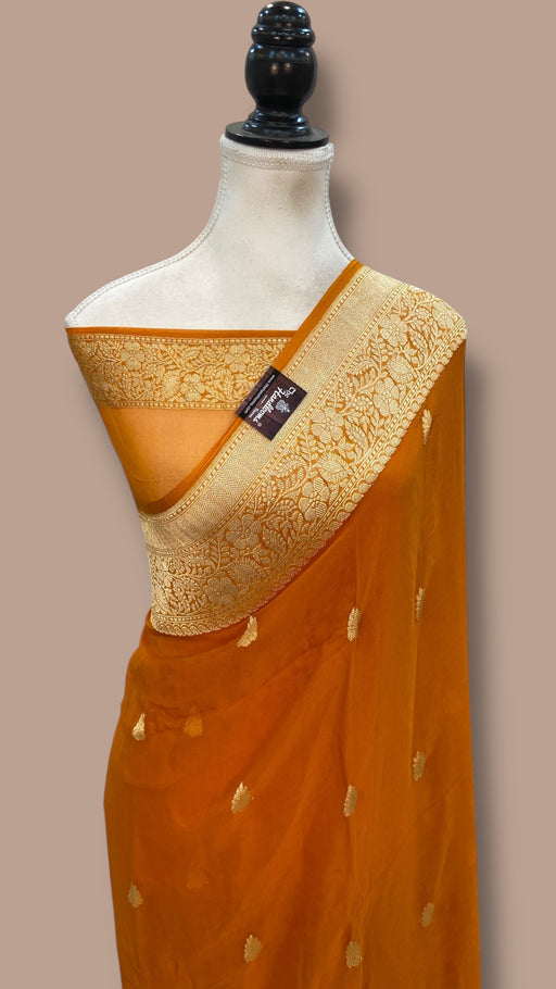 Pure Georgette Banarasi Saree - Gold zari - The Handlooms