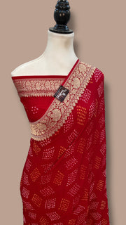 Pure Georgette Banarasi Bandhej Handloom Saree - Water Zari - The Handlooms