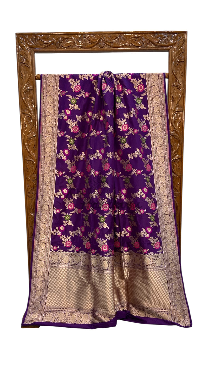 Pure Katan Silk Banarasi Handloom Saree - All over Jaal Work With Meenakari - The Handlooms