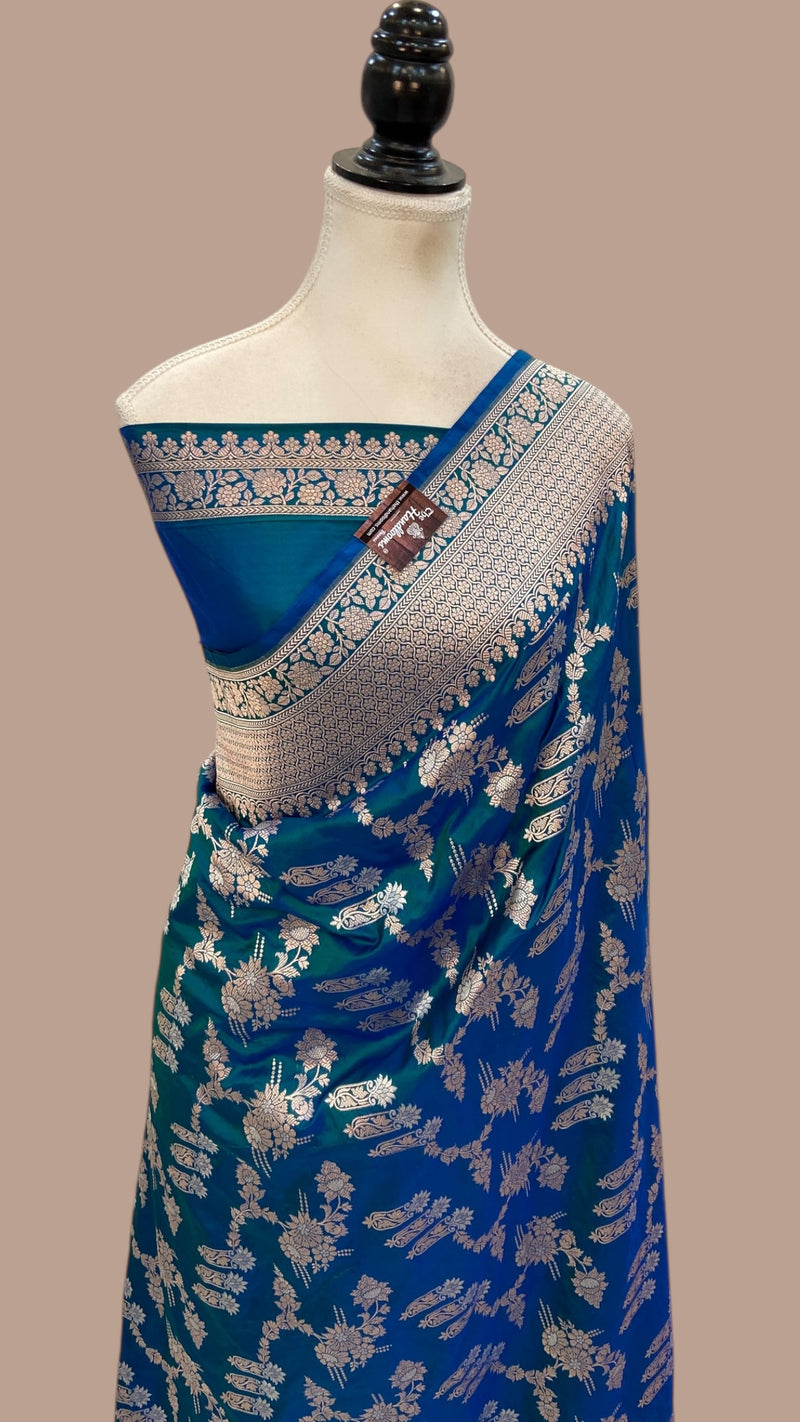 Pure Katan Silk Banarasi Handloom Saree - All Over Sona Roopa Jaal Work - The Handlooms
