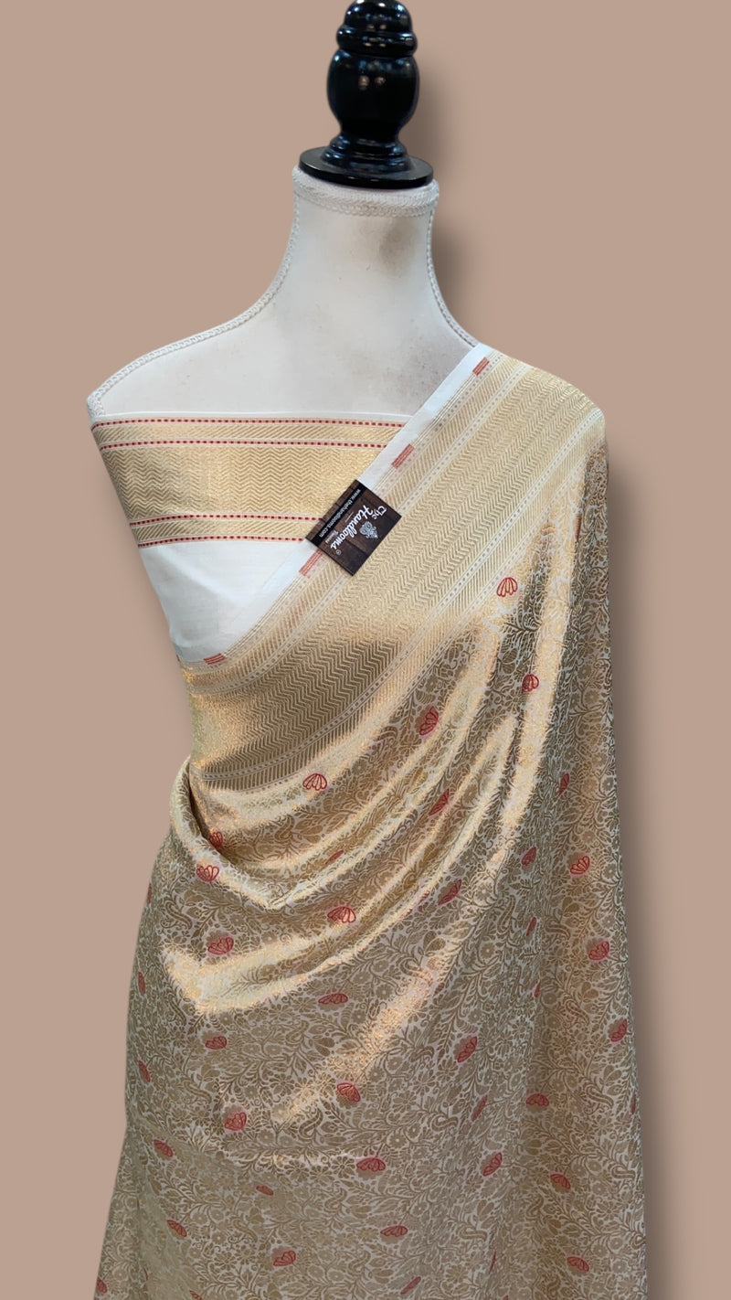 Regal Pure Katan Silk Banarasi Saree – Handwoven Tanchui Brocade with Meenakari Work - The Handlooms