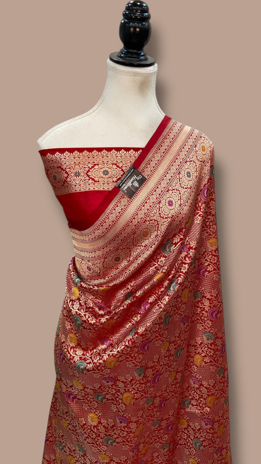 Regal Pure Katan Silk Banarasi Saree – Handwoven Tanchui Brocade with Meenakari Work - The Handlooms