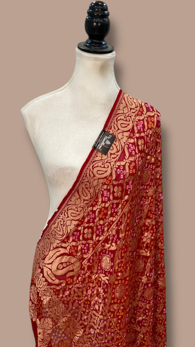 Pure Georgette Banarasi Bandhej Handloom Dupatta - The Handlooms