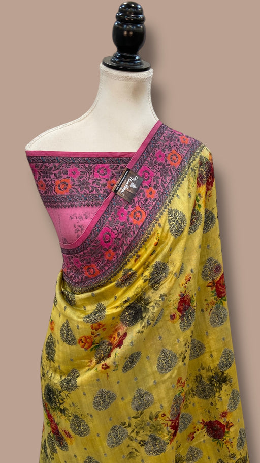 Pure Chiniya Silk Handloom Banarasi Saree Digital Print - The Handlooms