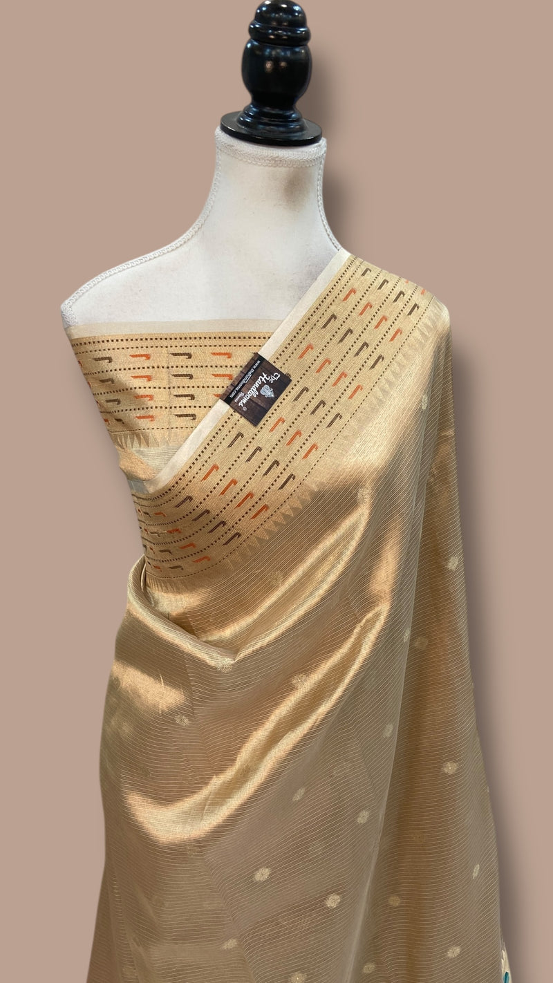 Pure Kora Tissue Handloom Banarasi Saree - Paithani Border - The Handlooms