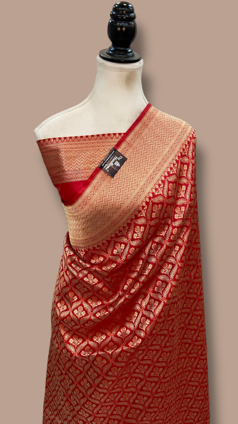 Regal Pure Katan Silk Banarasi Saree – Handwoven Tanchui Brocade With Meenakari Work