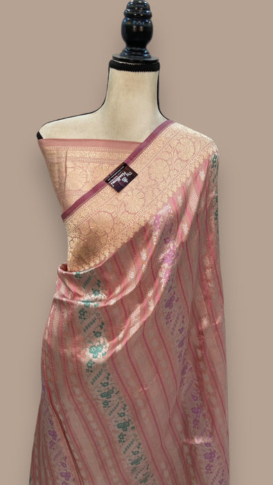 Pure Katan Silk Banarasi Handloom Saree - With Meenakari Stripe