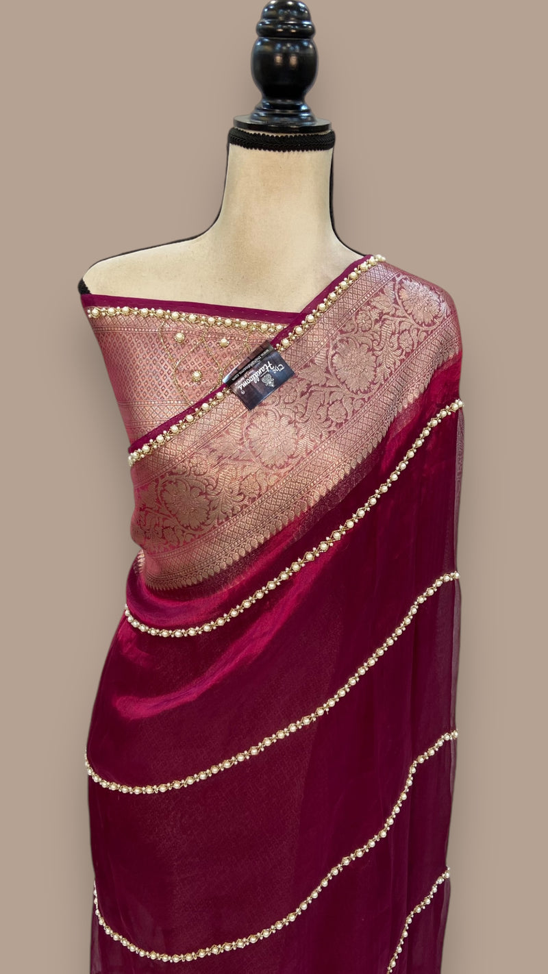 Magenta Pure Kora Handloom Banarasi Saree - Handwork - The Handlooms