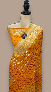 Pure Georgette Banarasi Bandhej Handloom Saree - The Handlooms