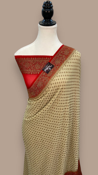 Khaddi Georgette Handloom Banarasi Saree -  Antique zari