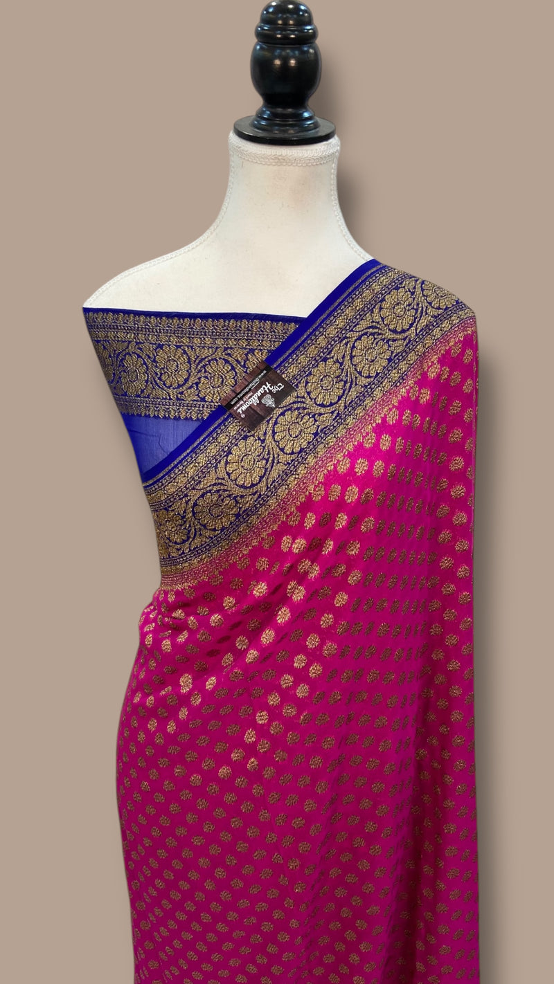 Khaddi Georgette Handloom Banarasi Saree -  Antique zari - The Handlooms