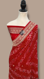 Pure Georgette Banarasi Bandhej Handloom Saree - The Handlooms