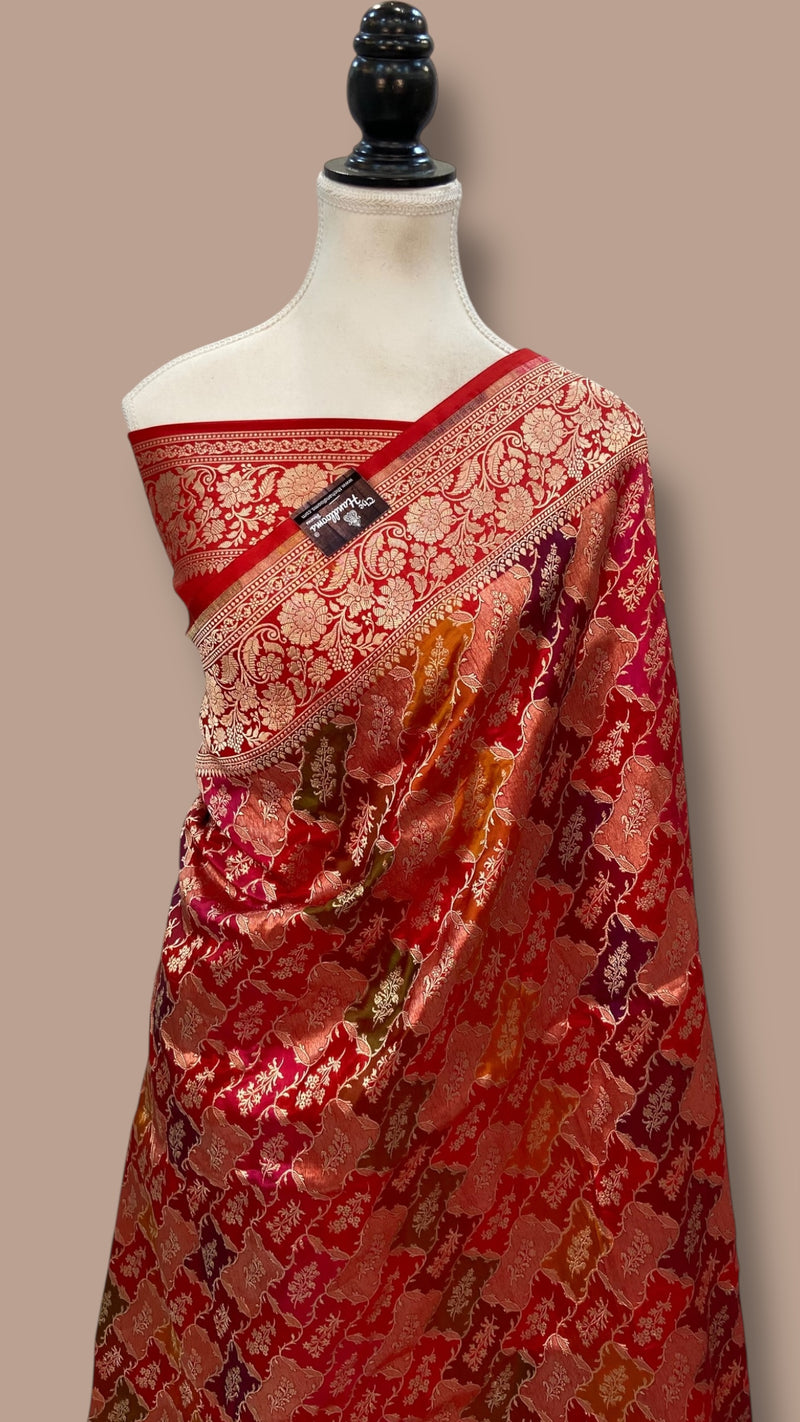 Pure Katan Silk Banarasi Handloom Saree - All over Jaal Work With Rangkart - The Handlooms
