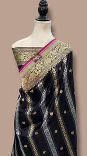 Pure Katan Silk Banarasi Handloom Saree - All over soona roopa Kadua stripe - The Handlooms